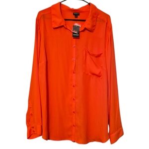 Torrid Lizzie Georgette Orange Long Sleeve Button Up, Plus Size 4X (26) NEW